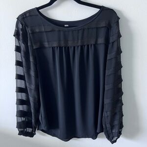 LOFT Black Loose Long-sleeved Blouse with Sheer Detail